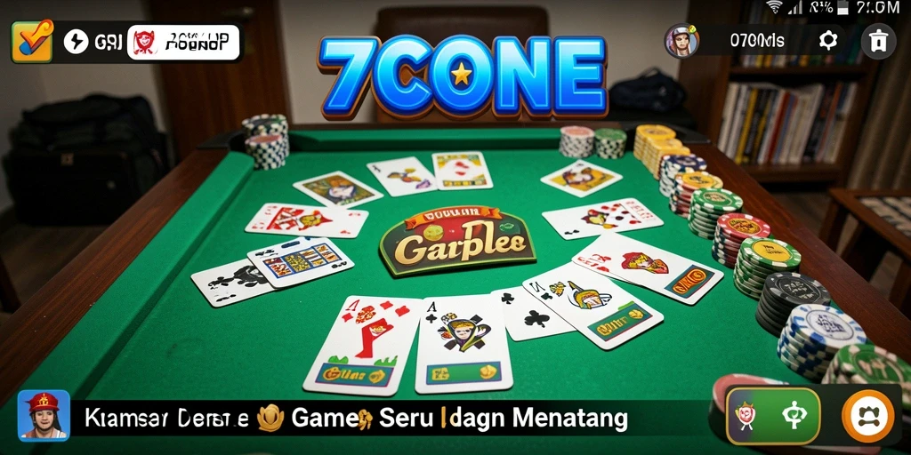 Tampilan game Gaple 7CONE dengan fitur interaktif.
