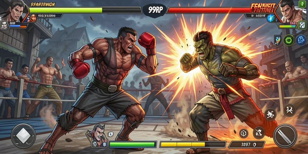 Tampilan aksi luar biasa dalam permainan Fighting 99RP.