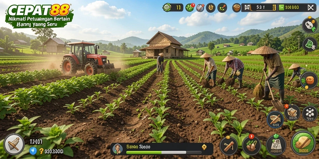 Tangkapan layar gameplay <strong>CEPAT88</strong> menunjukkan aktivitas pertanian yang mengasyikkan.