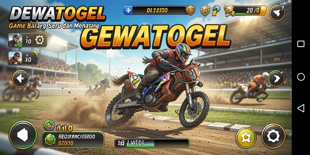 Tangkapan layar gameplay DEWATOGEL menunjukkan balapan yang mendebarkan.