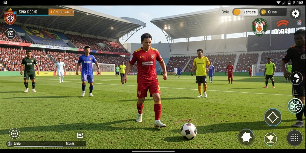Screenshot gameplay GN168 menampilkan aksi mendebarkan di lapangan sepak bola.