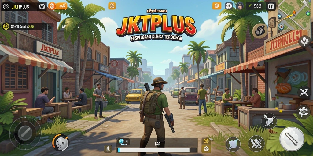 Screenshot gameplay JKTPLUS menampilkan petualangan dunia terbuka yang menarik.