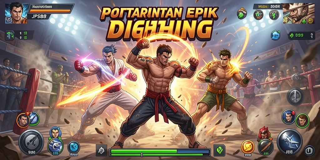 Tampilan pertarungan seru dalam JPS88 dengan karakter unik.
