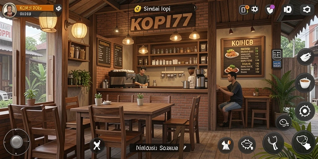 Screenshot KOPI77 menampilkan gameplay seru kedai kopi.