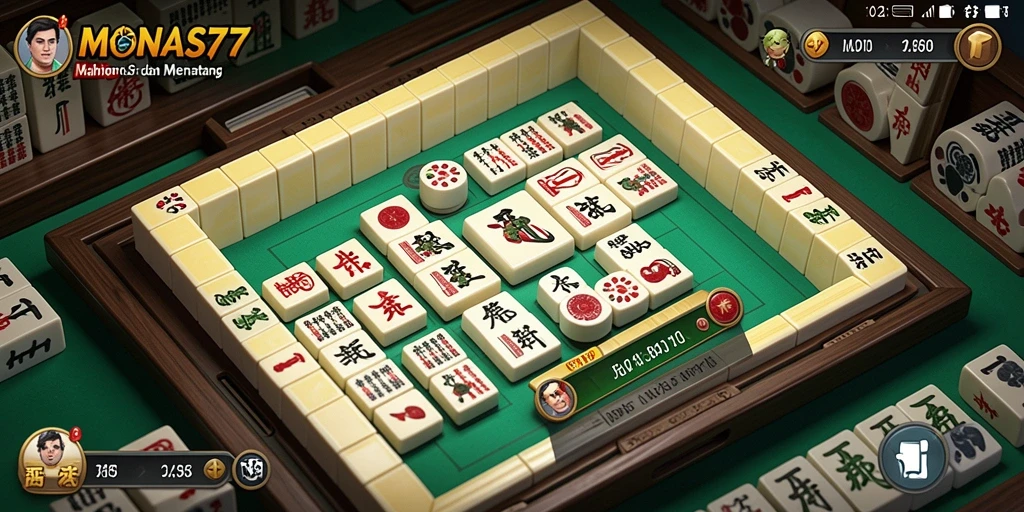 Tampilan gameplay yang menarik di MONAS77 dengan suasana Mahjong yang mendebarkan.