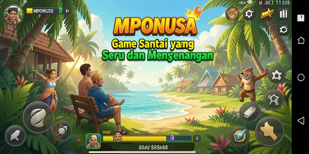 Screenshot MPONUSA menampilkan tampilan gameplay yang penuh warna dan interaktif.