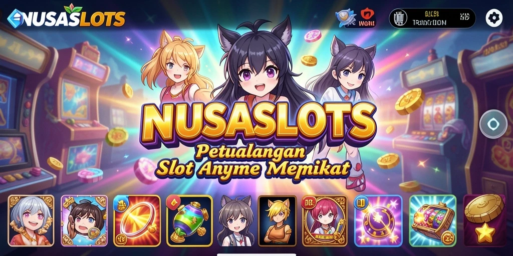 Screenshot gameplay NUSASLOTS menampilkan karakter anime yang vibrant dan aksi slot yang menggembirakan.