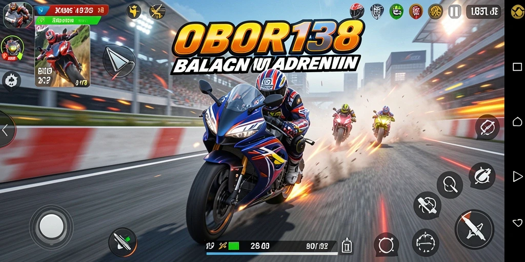 Screenshot OBOR138 menampilkan balapan motor yang mendebarkan.