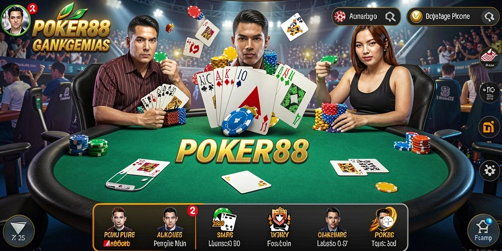 Tampilan gameplay seru POKER88 dengan interaksi pemain.