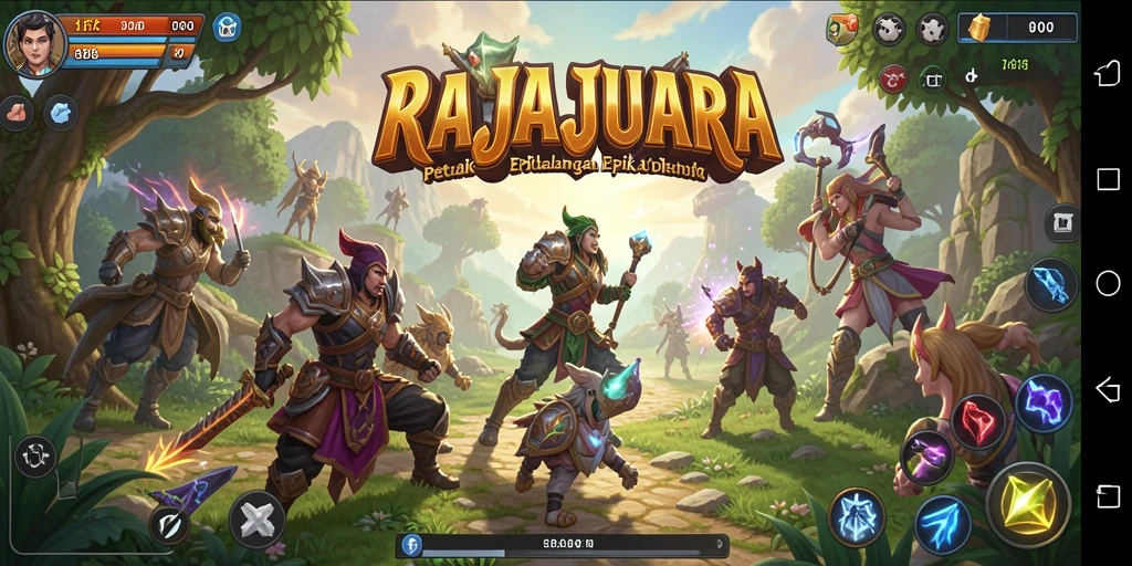 Tangkapan layar utama RAJAJUARA menunjukkan aksi RPG yang mendebarkan.