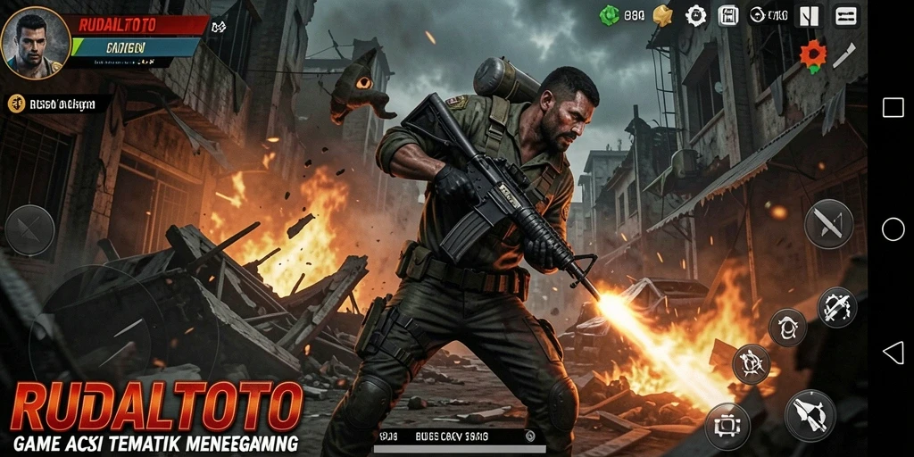 Screenshot gameplay RUDALTOTO menampilkan aksi seru dalam mode TPS.
