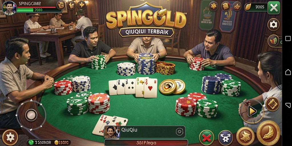 Screenshot SPINGOLD menampilkan aksi seru permainan QiuQiu.