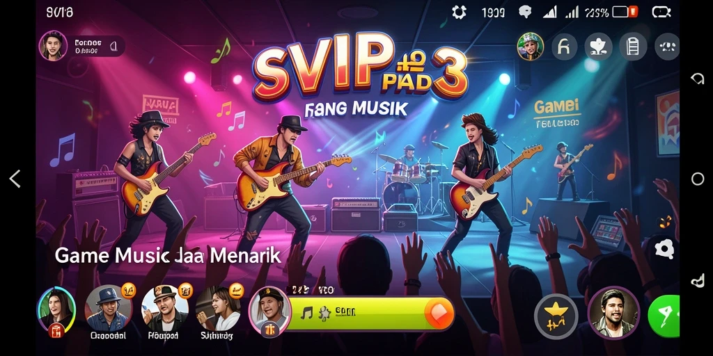 Screenshot utama SVIP3 menampilkan gameplay musik yang menarik.